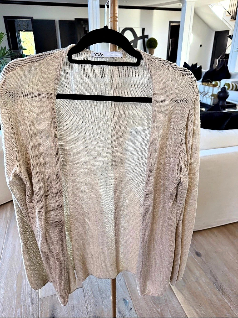 Zara Open Front Knit Cardigan in Beige Size Large